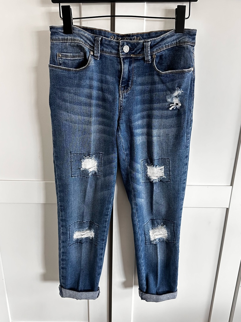 U.S. Polo Assn Distressed Boyfriend Jeans Size 2 Sequin Rips 23” Inseam